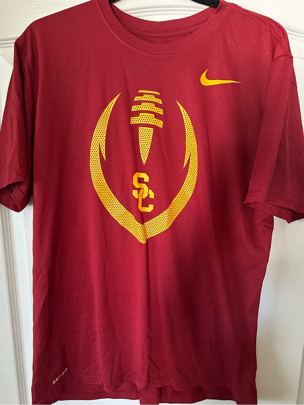 Nike Red Short-Sleeve Football Graphic Tee with Yellow Logo
